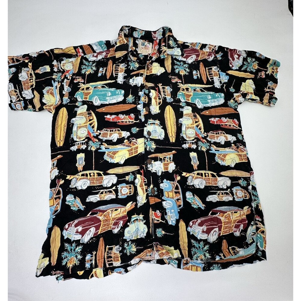 Kahala John Severson Shirt Men Extra M Black Camp Rayon Multicolor‎ mens shirt